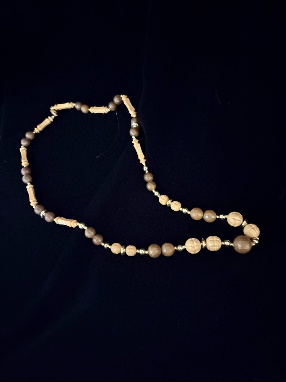 Wood Bead Necklace - Brown/Tan Women's Jewelry BONUS - walnut pin